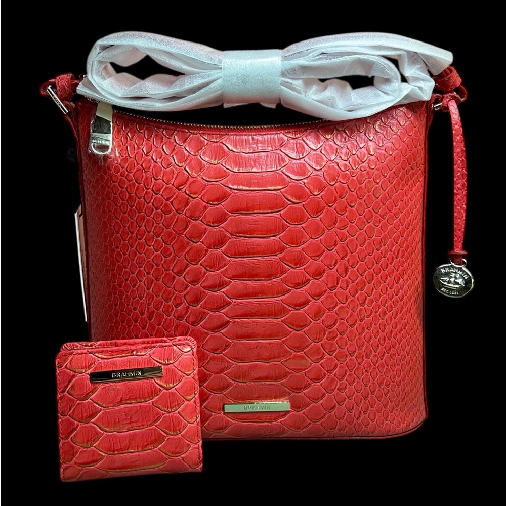 NWT Brahmin Leather Katie Crossbody Bag & Jane Wallet Set, Flame All Over Snake